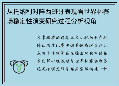 从托纳利对阵西班牙表现看世界杯赛场稳定性演变研究过程分析视角